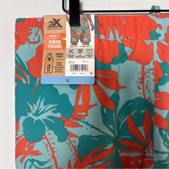 ZeroXPosur Size Large Men's Swim Trunk with Inner Liner Orange Blue Swim Shorts - Picture 7 of 7